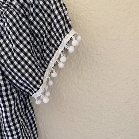 Gingham Off-the-Shoulder Top with Pom-pom Detail - Picture 2 of 2